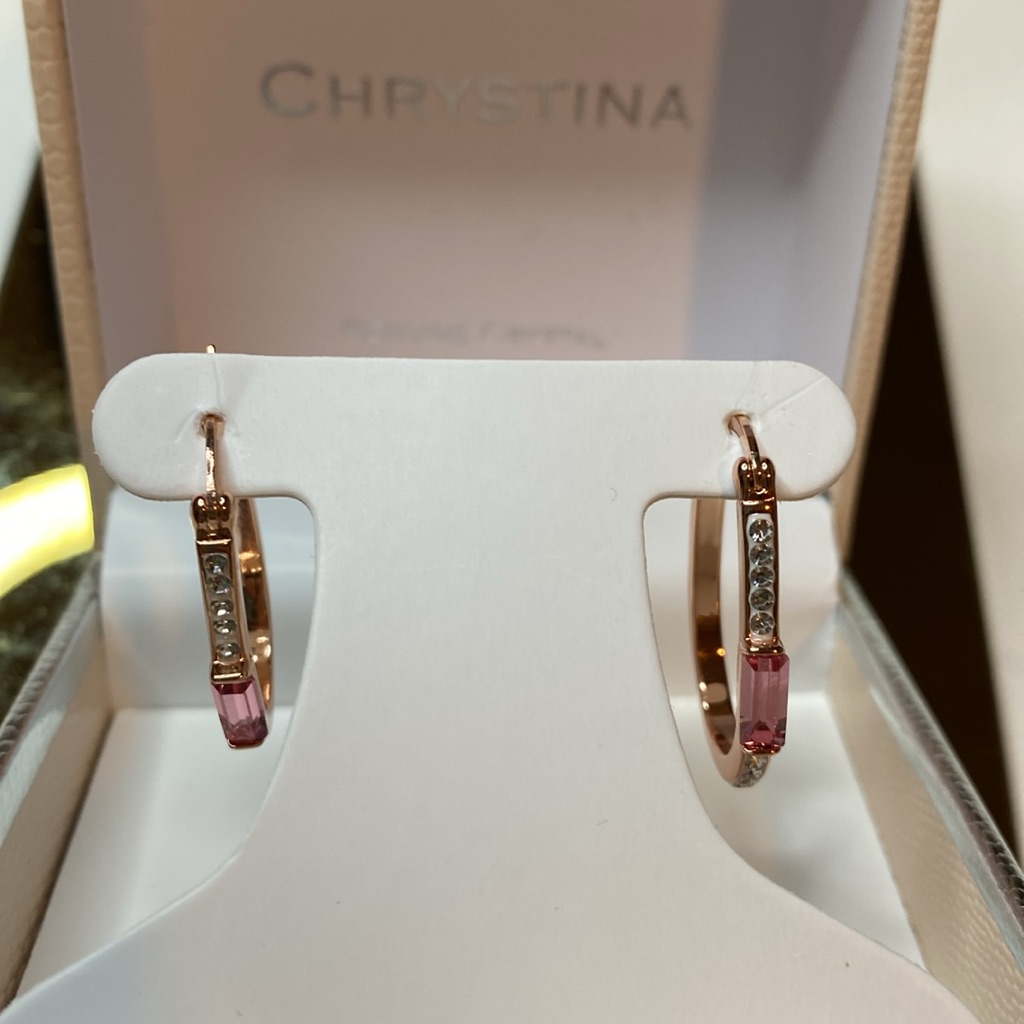 Chrystina Genuine Crystal Pink And White Rose Gold Earrings Nwt